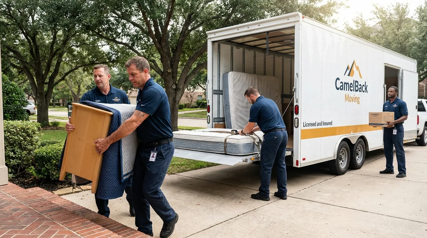 Crew loading residential truck for cross-state move from Bessemer, MI
