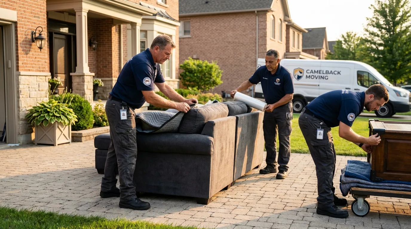 Large estate moving crew wrapping furniture in Bessemer, MI